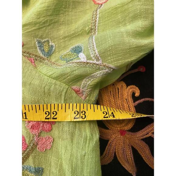 Floral Embroidered Button-Up Shirt in Vibrant Lime Green - Picture 9 of 9